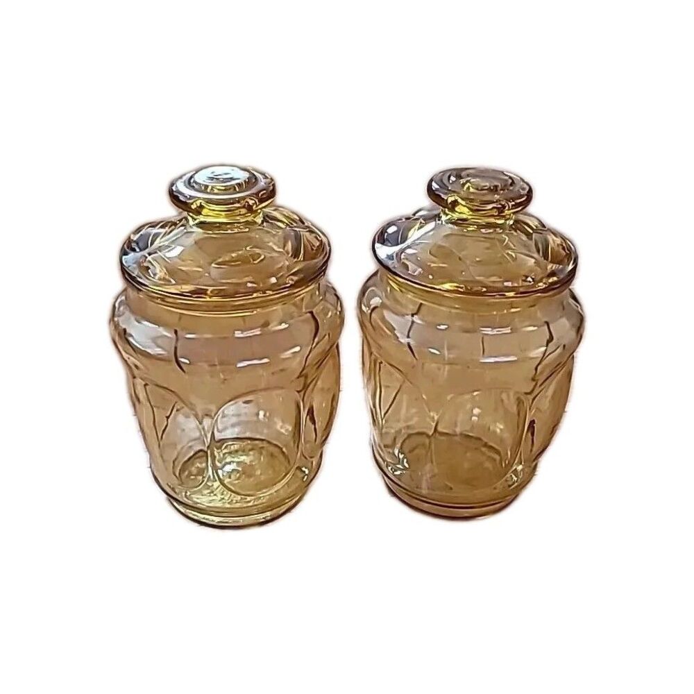 Vtg Amber LE Smith Glass Canister Jar*Apothecary*Cookie*Storage Jar (2) EUC